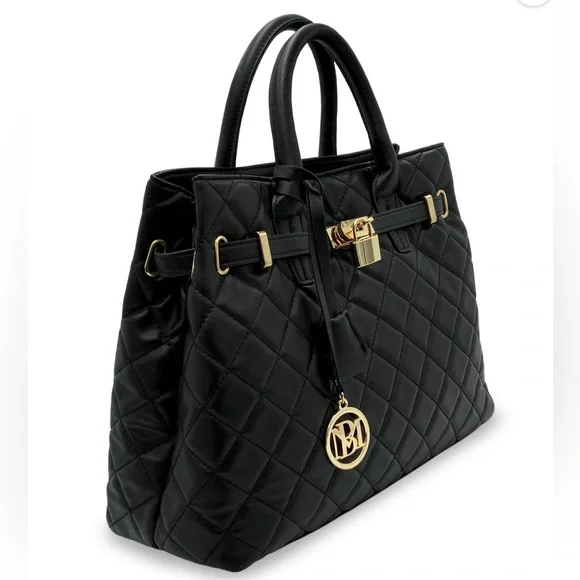 New Badgley Mischka Black Large Diamond Quilted Tote Bag - Picture 2 of 4